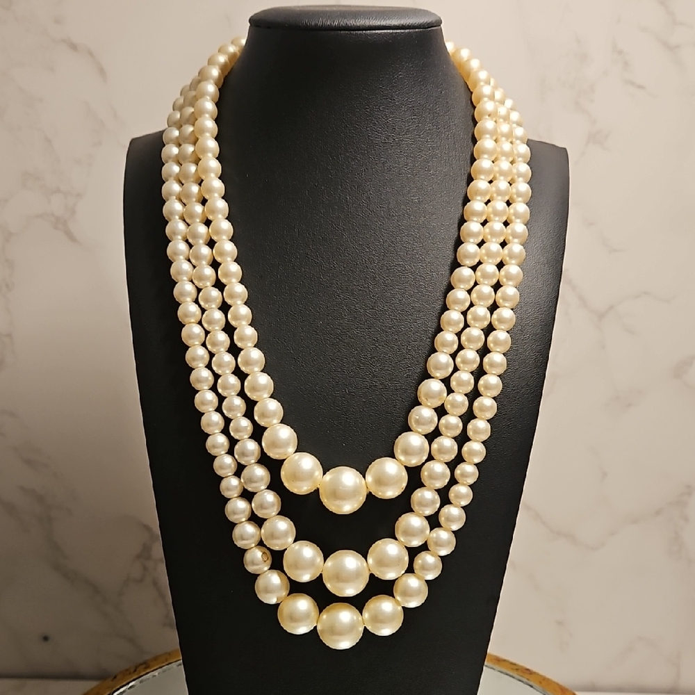 Vintage Triple Strand Pearl Necklace
